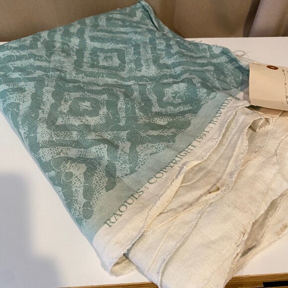 Raouls‎ Raphia Linen Fabric 1.5 Yards Turquoise Geometric 1991